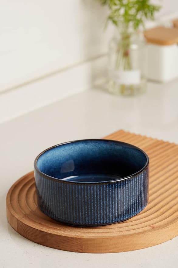 Famiware Dinnerware Set for 4 (12 Piece) and 5.5 Soup Bowl Set (6 Pieces) - Nebulas Blue