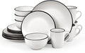 Homlouue 16 Pieces Stoneware Dinnerware Set Speckled Ceramic Plates and Bowls Mugs Sets Service for 4 Ceramic Dishes Set Microwave and Dishwasher Safe(White with Black Rim)