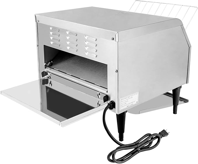 150/450 Slices/Hour Commercial Conveyor Toaster Stainless Steel Heavy Duty Industrial Bread Baking Machine w/ 3 Ring Heating Tubes for Baking Sliced Bread Toast (2600W(TT-450L))
