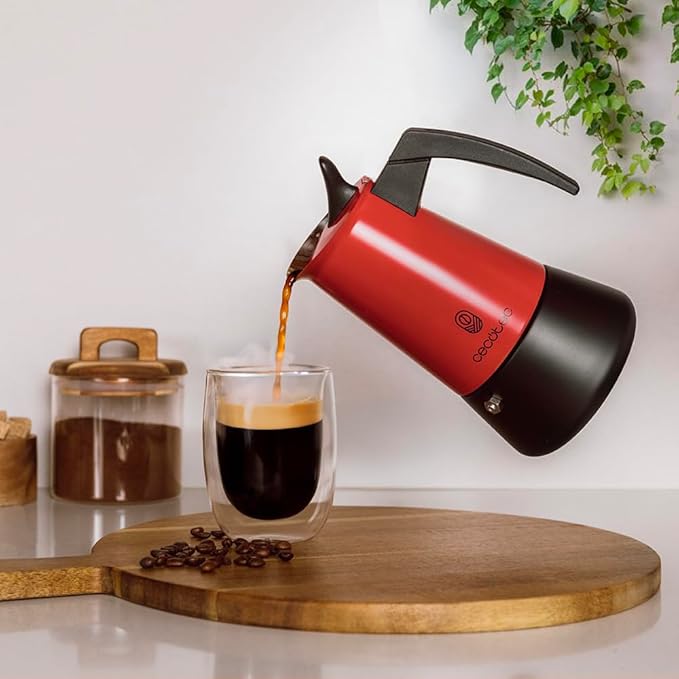 Cecotec Piccolina Italian Coffee Maker 600 Bronze 300ml 6 Coffee Cups Stainless Steel Suitable for All Surfaces Premium Filter Safety Valve Heat Resistant Handle Elegant Design