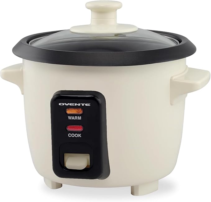 OVENTE Electric Rice Cooker 4-Cups (Cooked) with Removable Nonstick Pot Keep Warm Function Cooks Grain Oatmeal and Makes Soups Stews or Hot Cereals Includes Measuring Cup and Spatula Cream RC04C