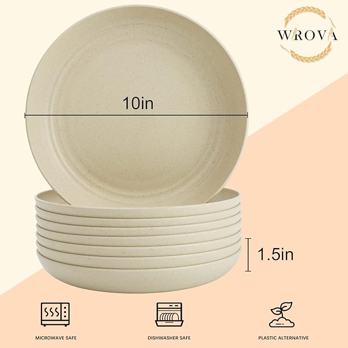 Wrova wheat straw bowls and plates sets with 12oz cups - unbreakable dinnerware sets of 22 - Beige series 2