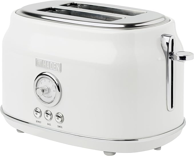 Haden Dorset 2 Slice Extra Wide Slot Toaster with Cool Touch Exterior Removable Crumb Tray and 6 Variable Browning Control Ivory