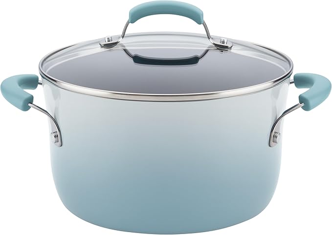 Rachael Ray Brights Nonstick Pots and Pans Includes Crispy Sheet Baking Pan/Bakeware and Kitchen Cooking Tools 14 Piece Cookware Set - Sky Blue