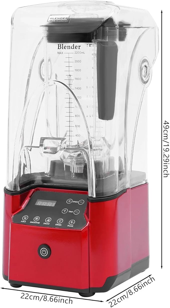 Commercial Blender 74.4oz 2200W Professional Smoothie Machine Heavy Duty Countertop Blender with 6-Blade 8 Gears Adjustable Speed &amp Timer for Commercial and Home