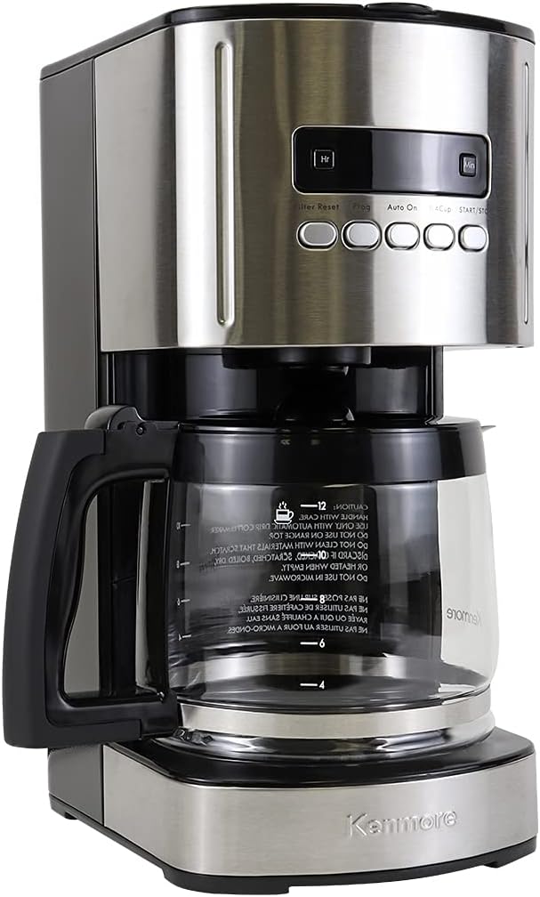 Kenmore Drip Coffee Maker - 12 Cup Programmable Cafe Machine With Glass Pot Regular &amp Bold Brew Auto Shut Off Large Water Reservoir Reusable Filter Kitchen Appliances Black