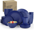 Homienly 40 Pcs Wheat Straw Dinnerware Sets Dinner Plates Cups Pasta Bowls Dishes Set For 8 Microwave Safe Plates and Bowls Sets Blue