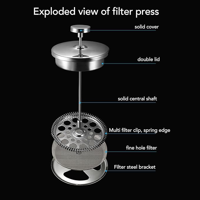 Stainless Steel Double Layer French Press Coffee Maker Home Outdoor Camping Travel (800ml)