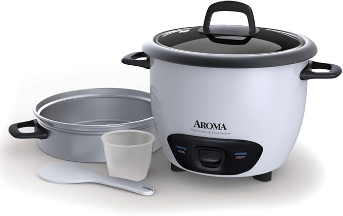 Aroma Housewares 14-Cup (Cooked) (7-Cup UNCOOKED) Pot Style Rice Cooker and Food Steamer (ARC-747-1NG)White
