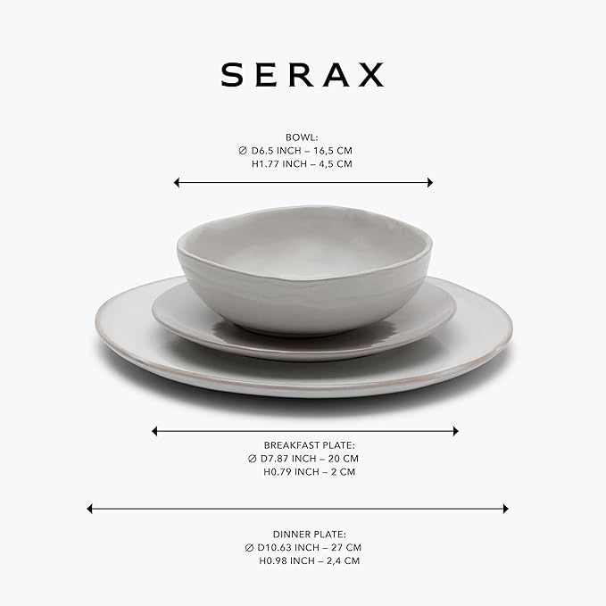 Serax 12-Piece Dinnerware Set for 4 | La Mère tableware by Marie Michielssen | 4 white Dinner Plates 4 Small Plates 4 Bowls | Stoneware Home Kitchen Essentials Sets | Dishware and Dishes
