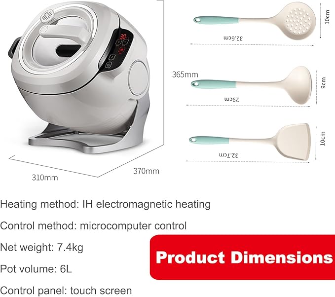 Lazy Wok Cooking Machine Commercial Food Processor 3 Speeds and 6l CapacityAutomatic Cooking Pot Fried Rice Machine 360° Rotatable Drum Wok Cooker - With 3 Cooking Utensils