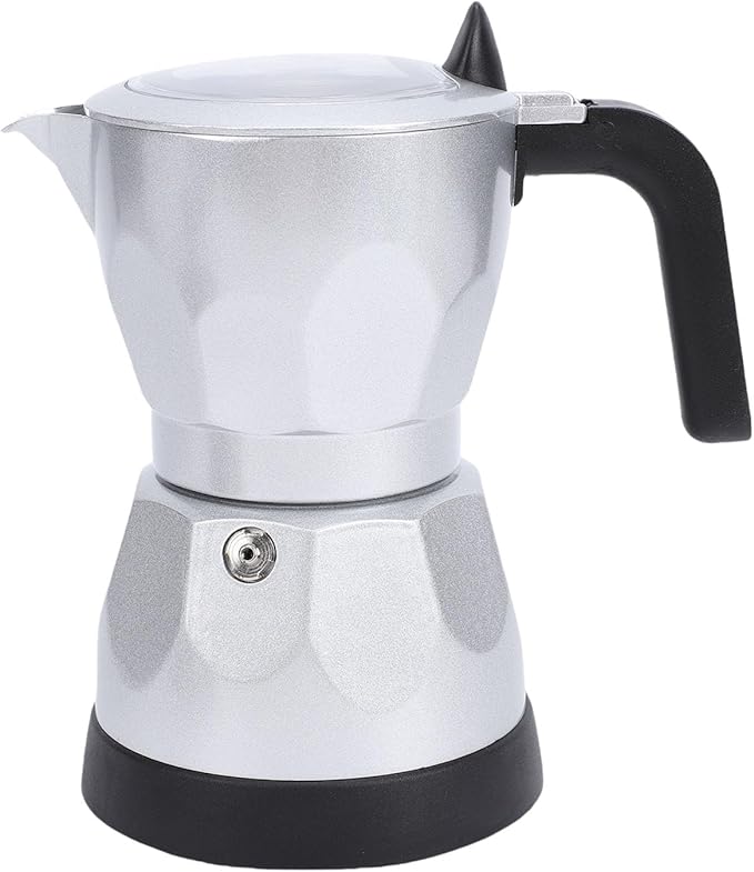 Electric Coffee Maker Aluminum 3 Cup Easy Operate for Home Office Travel Food Grade Material (Silver)