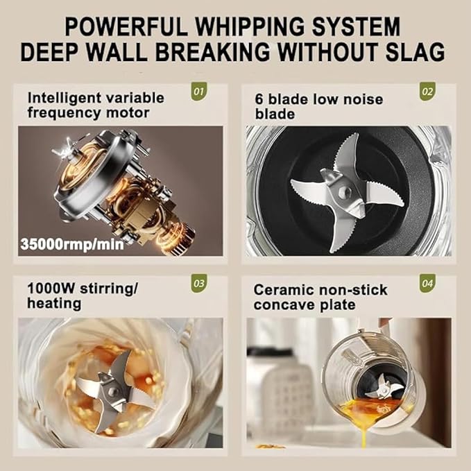Commercial Blender Smoothie Maker Household Multifunctional Food Processor Silent Broken Wall Cooking Machine 12h Smart Reservation Can Make Smoothies Milkshakes Soy Milk Juice and More