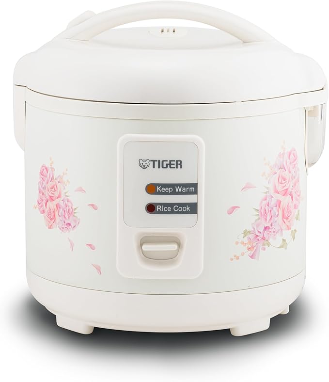 Tiger JAZ-A10U-LF 5.5 Cup Capacity White Rice Cooker with Non-Stick Inner Pot Retractable Power Cord and Keep Warm up to 12 hours (Flower)