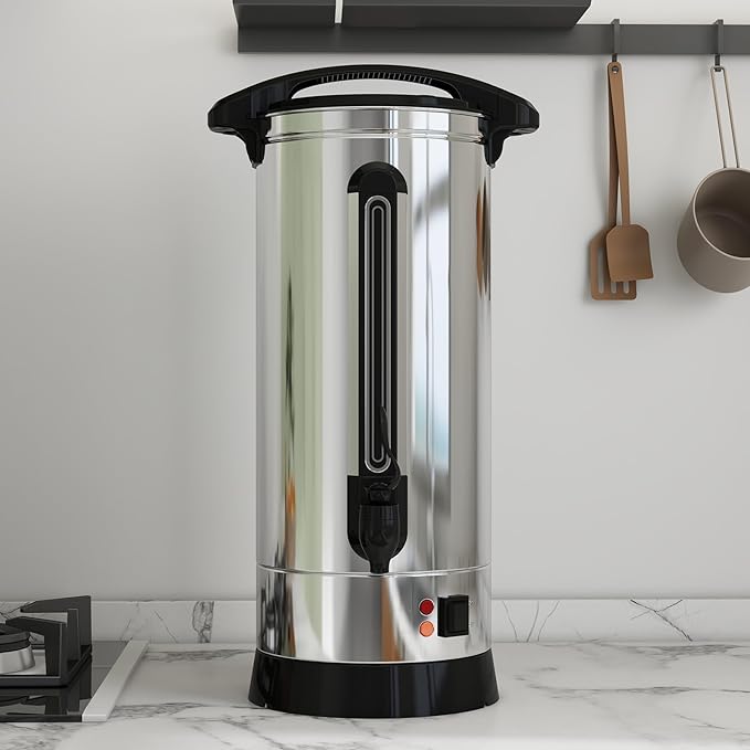 Fast Brewing Commercial Coffee Maker – 110 Cup Double Wall Stainless Steel Urn – Keep-Warm Function Hot Beverage Dispenser for Buffet Catering Parties Weddings – 16L Large Capacity Stainless