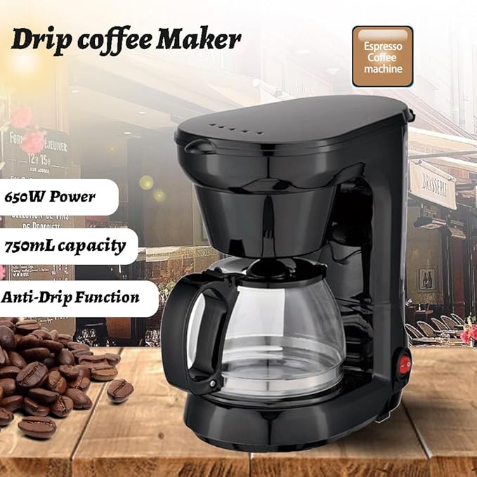 Drip Coffee Machine - 750ml Capacity Automatic Drip Coffee Maker for Espresso Latte Cappuccino &amp More Black Design Easy Cleaning Perfect for Home Office &amp Gatherings