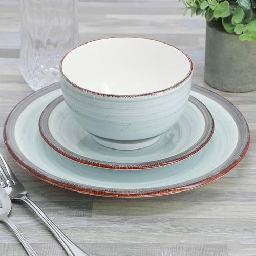 12-Piece Speckled Ceramic Dinnerware Set – Light Blue Plates and Bowls for 4 Rustic Everyday Tableware Microwave &amp Dishwasher Safe