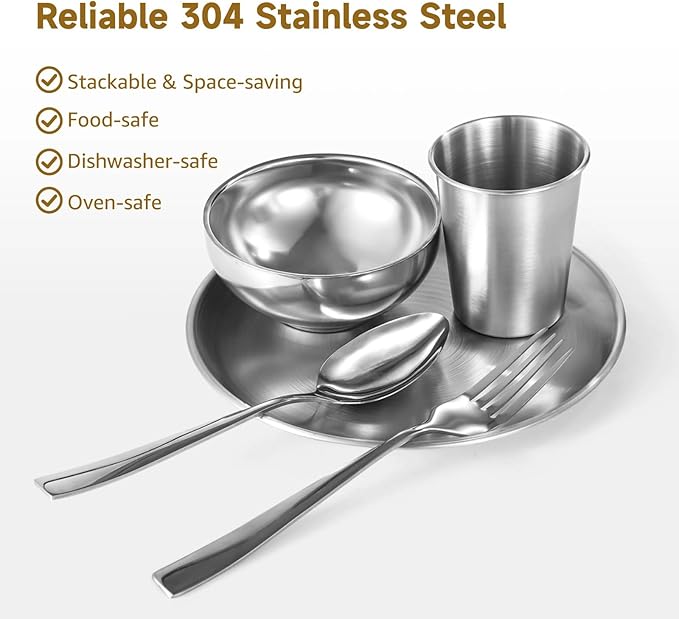 Reusable Metal Dinnerware Set (30 Pcs): 6 Place Settings For Home Outdoors Parties