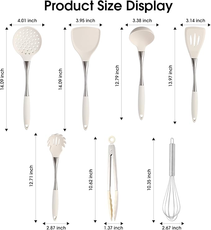 Premium White Silicone Cooking Utensils Set-Non-Toxic Heat Resistant BPA Free Kitchen Utensils Set with Spatula Spoon Whisk &amp Tongs-Non-Stick&amp Dishwasher Safe for Nonstick Cookware