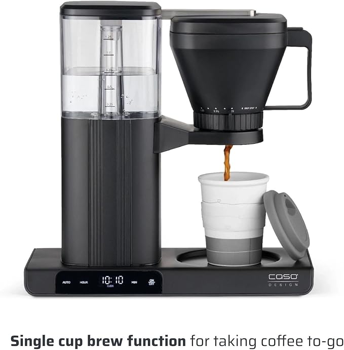 Caso Gourmet Gold Cup Drip Coffee Maker with Programmable Timer 8 Cup Glass Carafe and Single Cup Mode for Kitchen Office or Dorm Room in Black