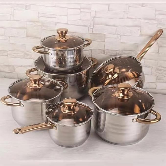 Thickened Composite Bottom 12 Piece Cookware Set Suitable for Various Stovetops