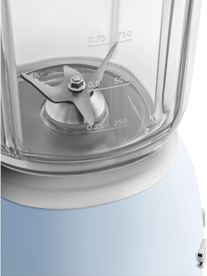 SMEG BLF03 Retro Style Blender – 600W Countertop Blender with 48 oz BPA-Free Jug 3 Speeds + Pulse Ice Crush &amp Smoothie Functions – 50s-Inspired Design-Pastel Blue