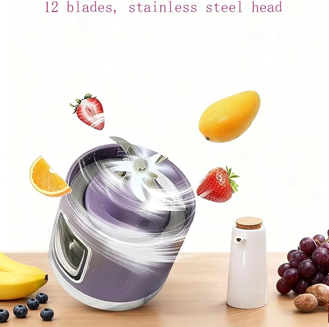 Portable Juice Blender - Three-Speed USB Charging 12-Blade Ice Crusher and Digital Display - Compact and portable with a 450ml capacity for making juice at home and on the go(Gray)