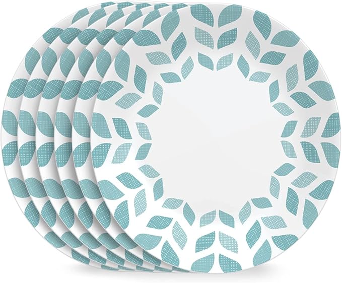 Corelle Global Collection Vitrelle 6-Piece Dinner Lunch Set Triple Layer Recycled Glass Lightweight Eco-Friendly Round 8-1/2-Inch Plates Set Northern Pines