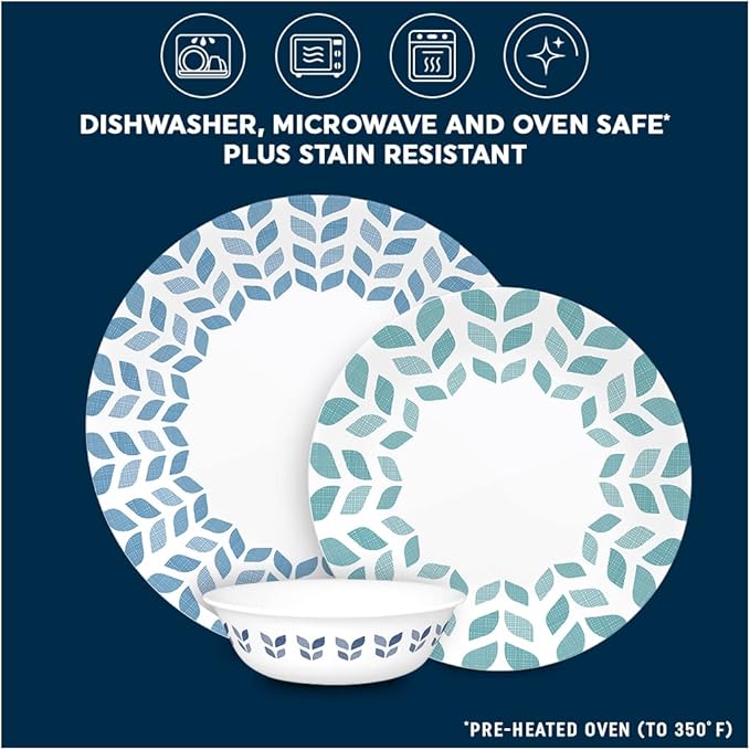 Corelle Vitrelle Glass Dinnerware Set Chip &amp Crack Resistant Triple Layer Glass 12-PC Dinnerware Set Northern Pines