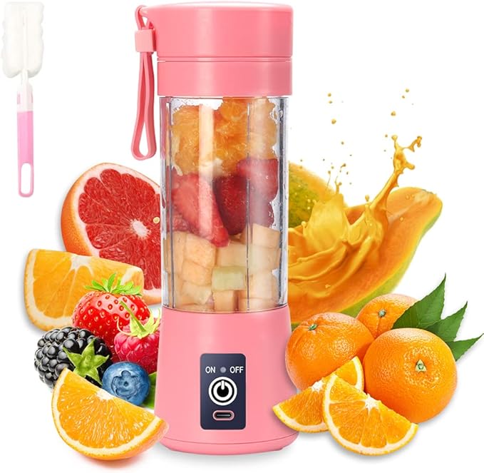 Electric USB Juicer Blender Portable Juicer Cup 380ml Water Bottle Juicer Machine with 6 Blades 2000mAhpink