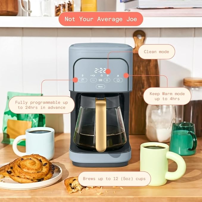 Programmable 12-Cup Coffee Maker with Touch Controls Auto Brew Timer Reusable Filter Large Glass Carafe Premium Countertop Coffee Machine (Blue)