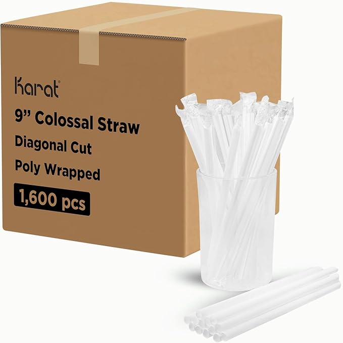 Karat 9 Boba Straws(10mm Diameter) Poly-Wrapped Assorted Solid Colors (White)