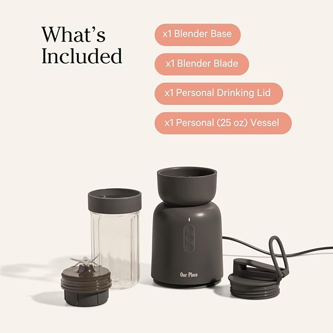 Our Place Splendor Blender - 1000W High-Power | Ultra-Sharp Blades | 2 Blending Modes | Includes 25 oz Personal Cup and Drinking Lid Set | Smoothies Shakes &amp More | Char