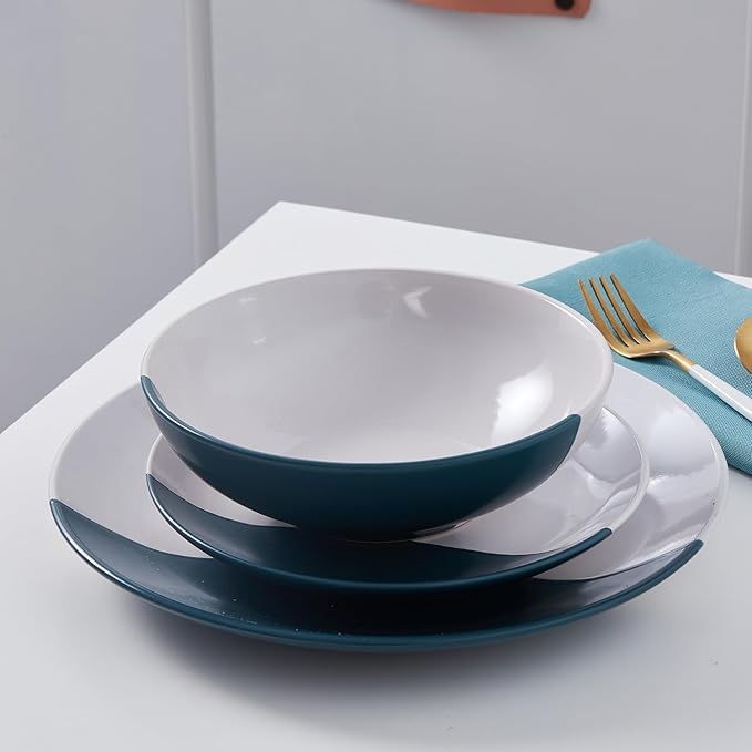 Stone + Lain Lizzy Stoneware 12-Piece Round Dinnerware Set Emerald Green