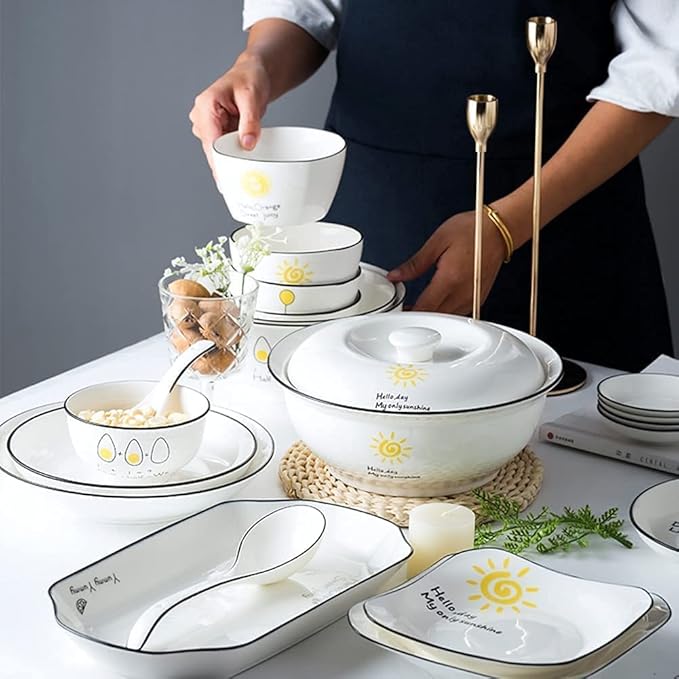 Dinnerware Set Dinner Party Tableware Service Set 36PCS Ceramic Dinnerware Set Bone China Tableware Dishes Plates Ceramic Combination Dinner Service Set Porcelaine Servic