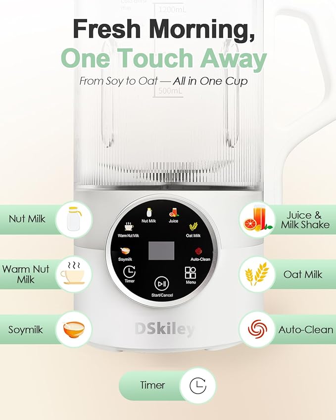 40oz Nut Milk Maker Machine Automatic Plant Milk Maker with 10 Blades No Soaking Needed Smooth Almond Oat Soy Milk &amp Juice 12H Delay Start Auto-Clean Safety Lock