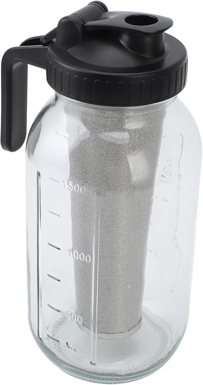 Cold Brew Coffee Maker Jar Stainless Steel Filter Thick Glass Iced Coffee Pitcher Spout Lid Handle Working Home (2000ml)