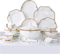 Dinnerware Sets - Luxury Gift Dishes Service Set Ceramics Dinnerware Set with 56 Pieces Bowl/Dish/Soup Pot/Spoon|Bone China Dinner Sets Octagonal Fold Design Porce