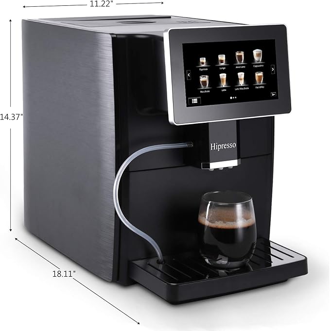Hipresso Super Fully Automatic Espresso Coffee Machine-7 HD TFT Touchscreen with Milk Frother 19 Bar Pressure