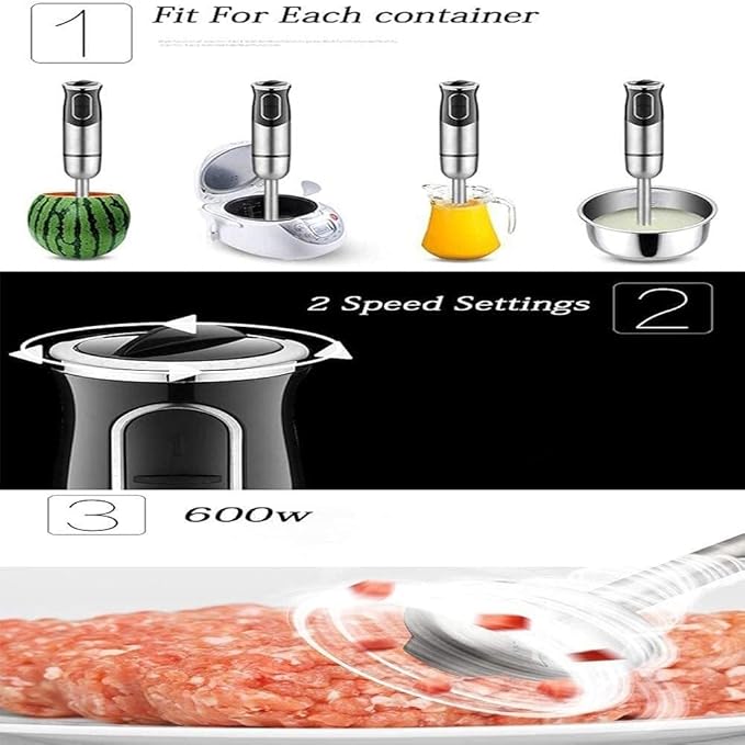 Immersion Blender 600W 2-Speed Hand Blender Hand Blender Set Includes Stainless Steel Stick Blender Chopper Beaker Whisk