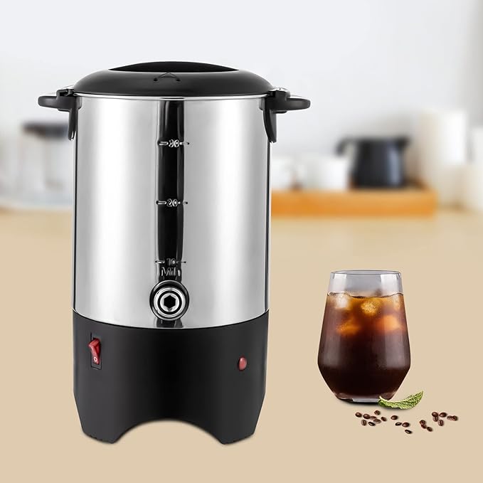 30-Cup Commercial Grade Coffee Maker Urn 5.2L Stainless Steel Electric Coffee Urn with Faucet 1000W Fast Heating Hot Beverage Dispenser Coffee Maker for Catering Cafes Party