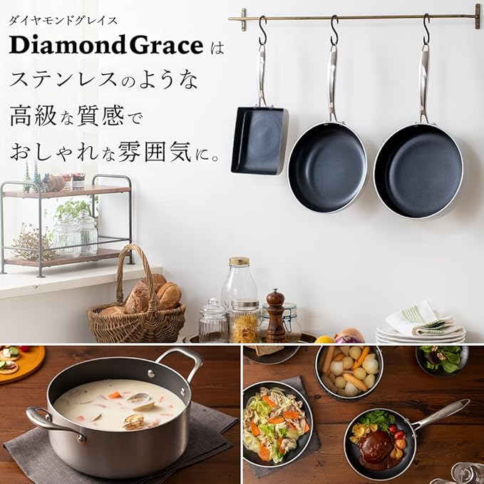 Iris Ohyama KITCHEN CHEF DG-SE10 Frying Pan 10-Piece Set 10-Piece Set 10-Piece Set 10-Piece Set 10-Piece Set 10-Piece Set IH Compatible Diamond Grade Silver