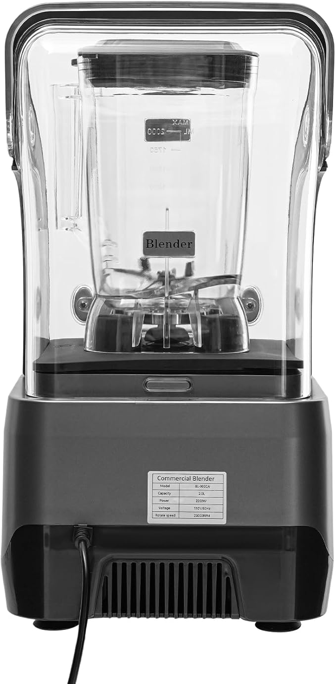 Quiet Commercial Blenders 2200W 70 Oz Commercial Blender with Soundproof Shield &amp Self-Cleaning for Restaurant Smoothies Ice Crush Shakes