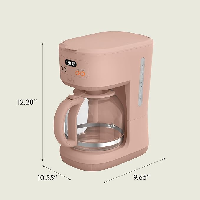 bella 12 Cup Programmable Coffee Marker Reusable Dishwasher Safe Accessories Easy LCD diaply Auto Shutoff 900 watt Blossom