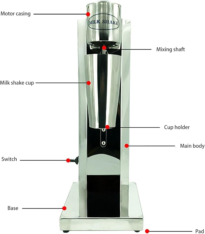 Milkshake MakerElectric Drink Mixer Commercial Milkshake Blender2 SpeedsStainless Steel 180W 18000RMP Speed Adjustable with Mixing Cup