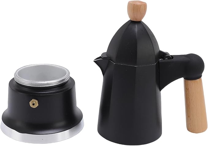 Stovetop Coffee Maker 3 Cups Single Valve Aluminum Alloy Percolator Coffee Maker Pot with Wooden Handle for Home Brewing Easy to Use &amp Clean (Black)