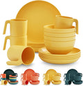 Kyraton Plastic Dinnerware Set of 16 Pieces Unbreakable And Reusable Light Weight Plates Mugs Bowls Dishes Easy to Carry And Clean Microwave Safe BPA Free Dishwasher Safe Service For 4 (Gold Yellow)