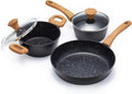 3-Piece Nonstick Cookware Set 10.25 Inch Frying Pan &amp 2 Pots with Lids | PFAS &amp PFOA Free Non-Toxic Coating | Induction Compatible Dishwasher Safe | Pots and Pans Set for Beginner Kitchen