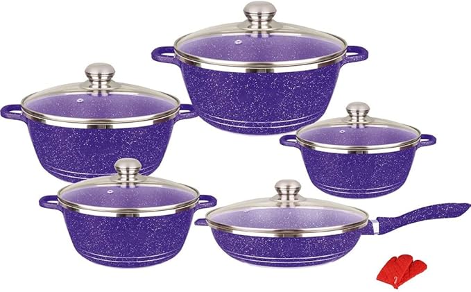 Cooking Pot Nonstick Cookware Sets Cooking Pots and Pans with Glass LidsMarble Coated Aluminium Home Kitchenware with SaucepansFrying PanStock Pot10 Piece