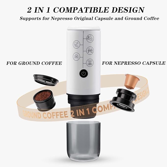 Portable Espresso Machine 17 Bar Mini Coffee Maker Travel Coffee Maker for Camping Compatible with Nes Series Capsules and Ground Coffee Electric Espresso Maker (B-Black)